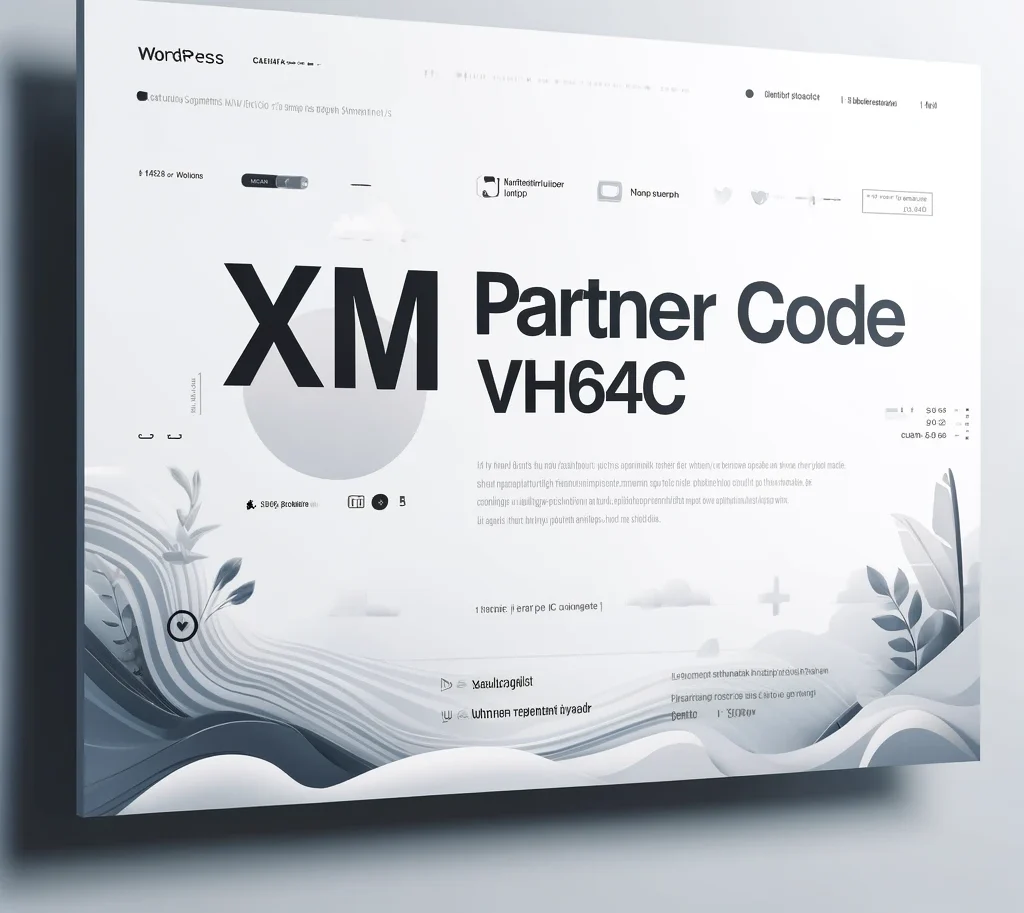 Minimalistic banner featuring 'XM Partner Code VH64C' with a clean white and light blue background, ensuring clarity and readability.