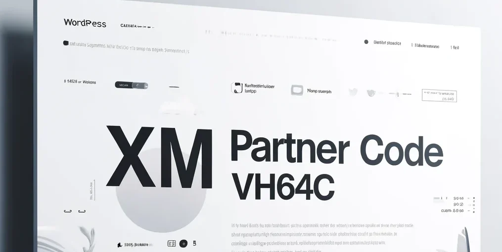 Minimalistic banner featuring 'XM Partner Code VH64C' with a clean white and light blue background, ensuring clarity and readability.