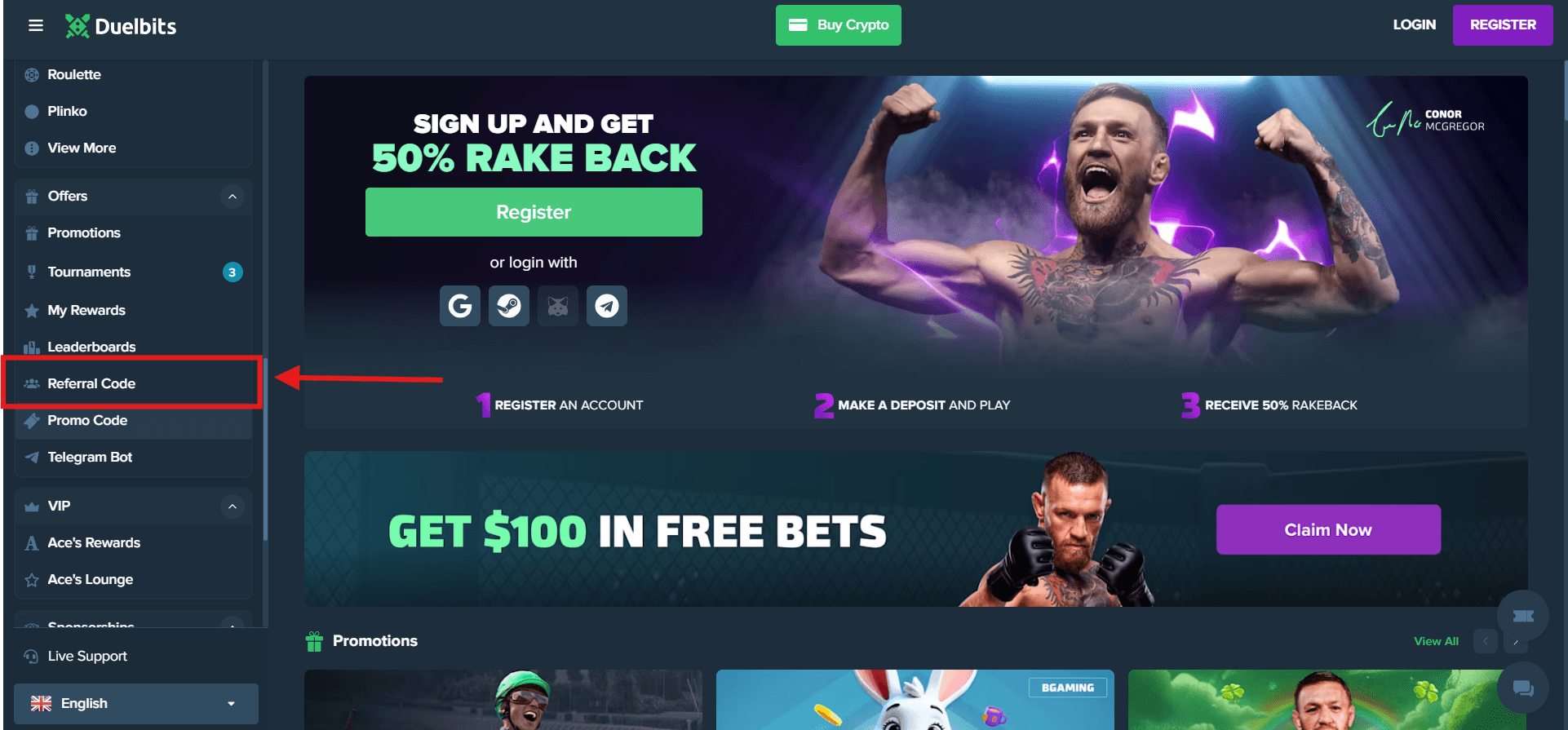 how to use Duelbits referral code
