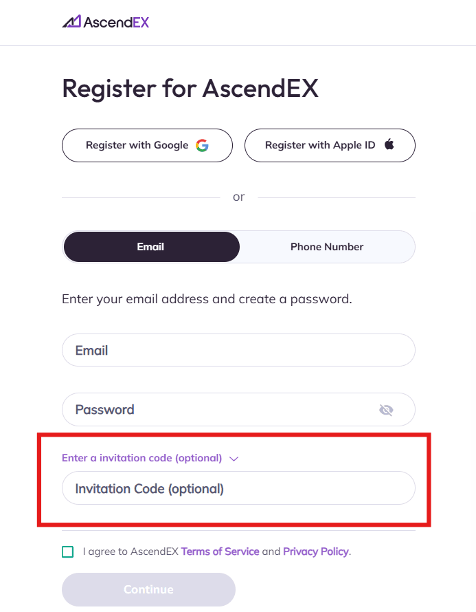 how to use ascendex invitation code
