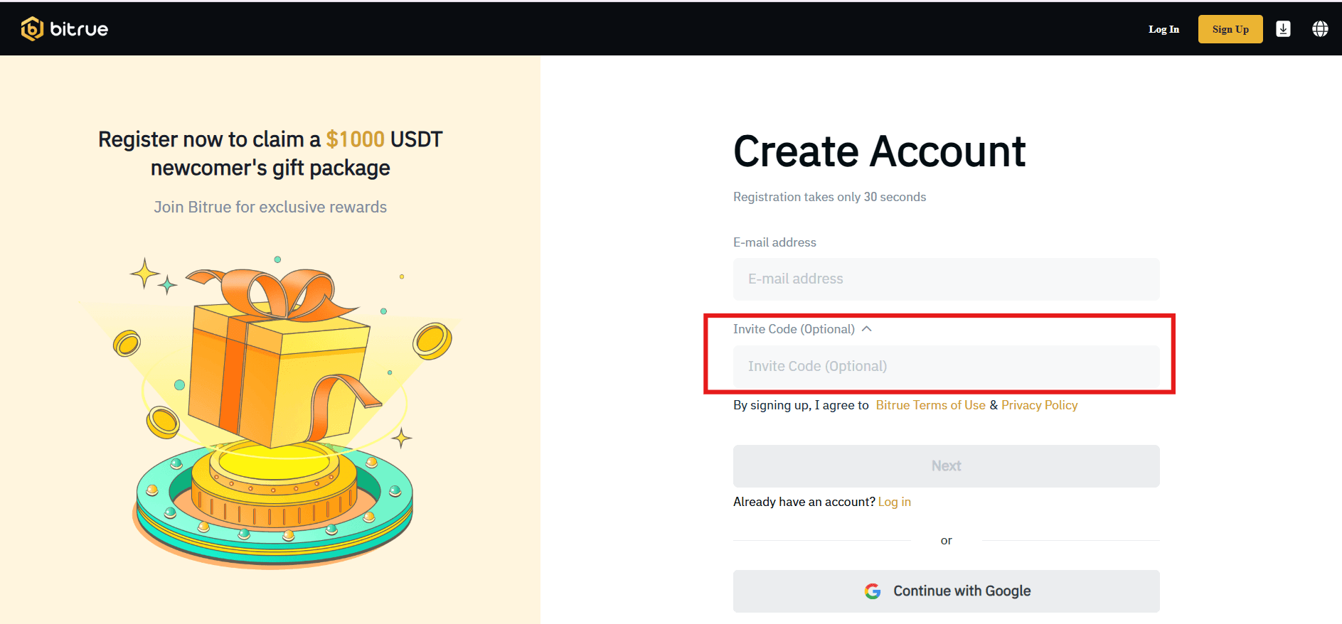 how to use bitrue invitation code