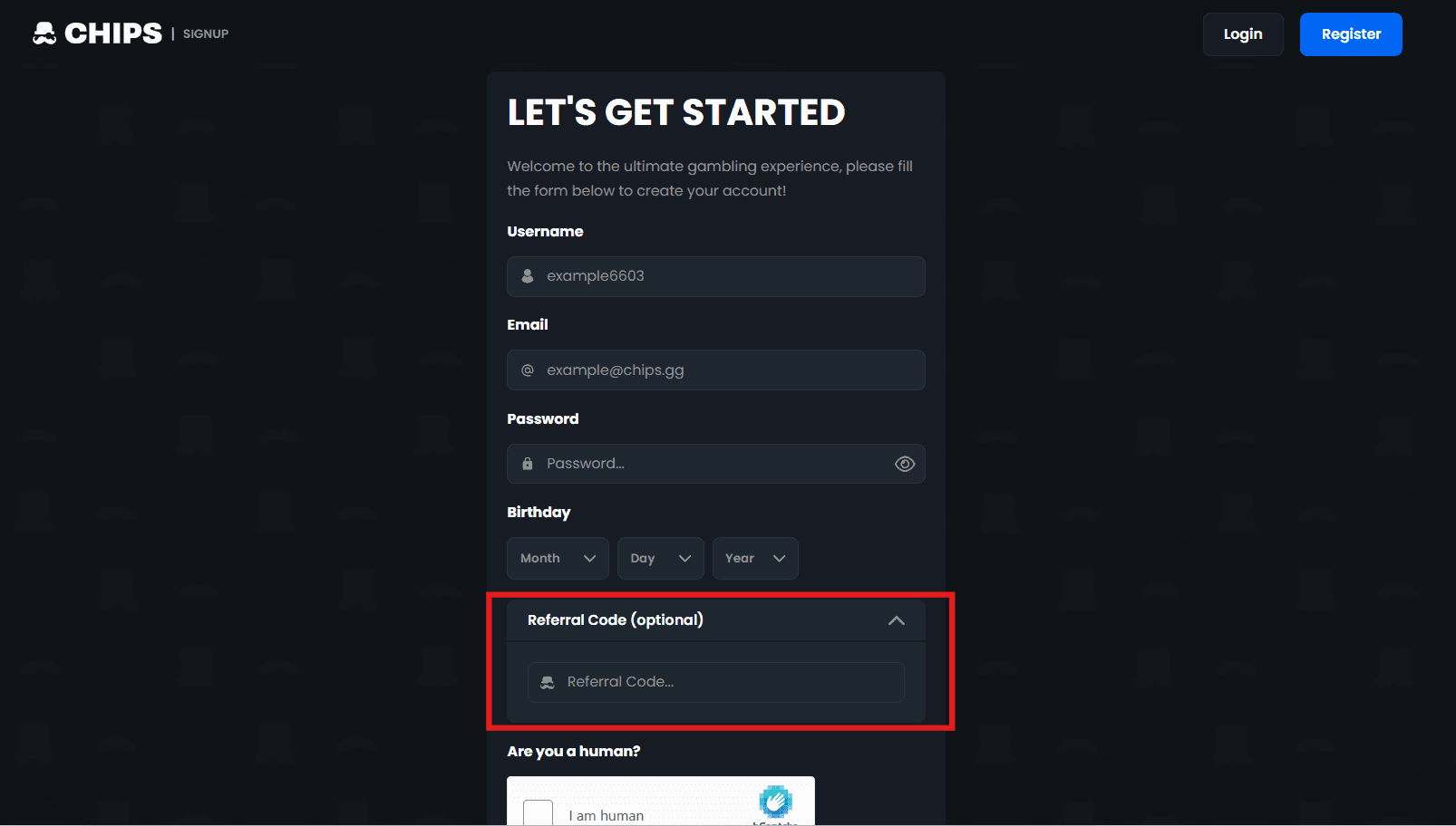 how to use chips gg referral code
