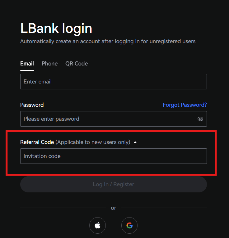 how to use lbank referral code