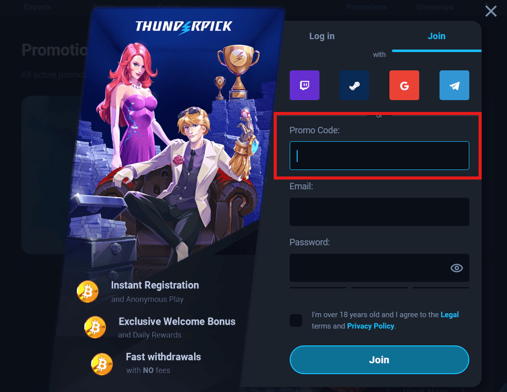 how to use thunderpick promo code