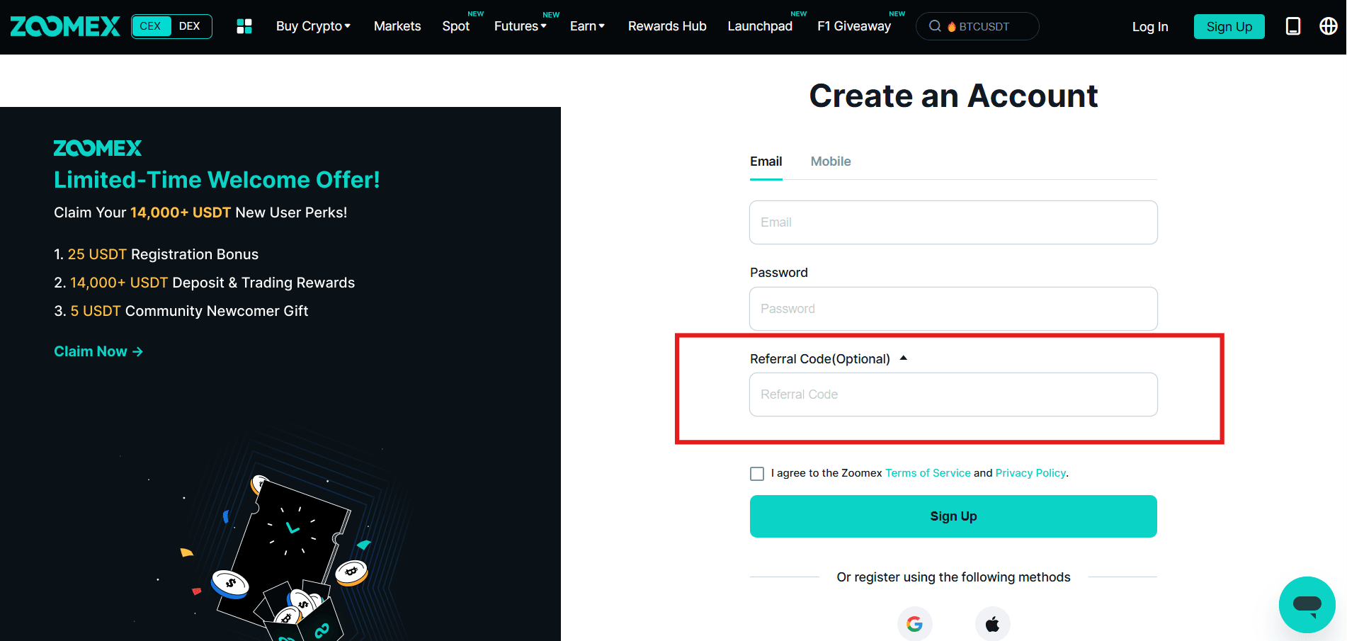 how to use zoomex referral code